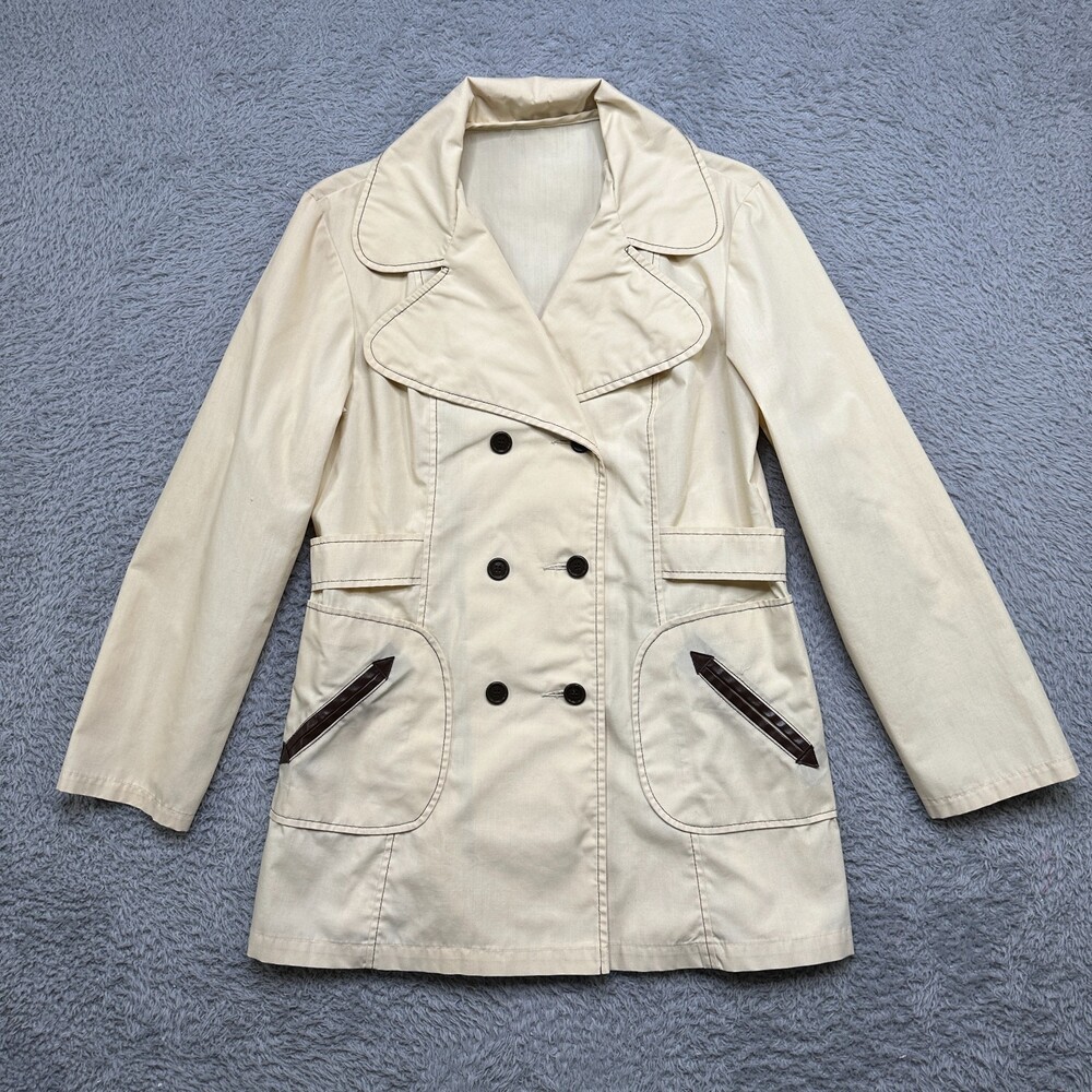 Vintage 70’s Sears Trench Coat Womens Medium Cotton Light Spring Jacket Double